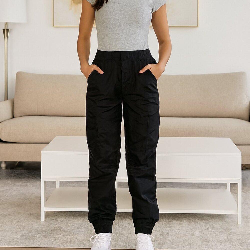 NWT Pretty Little Thing 1 Black Nylon Cargo Straight Leg Pant Adjustable Ankle